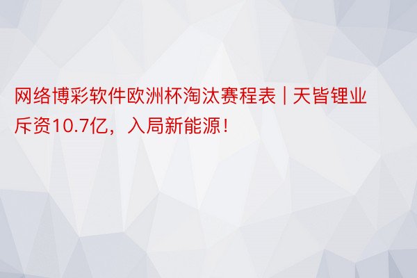 网络博彩软件欧洲杯淘汰赛程表 | 天皆锂业斥资10.7亿，入局新能源！