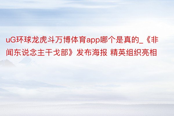 uG环球龙虎斗万博体育app哪个是真的_《非闻东说念主干戈部》发布海报 精英组织亮相