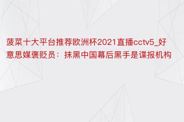 菠菜十大平台推荐欧洲杯2021直播cctv5_好意思媒褒贬员：抹黑中国幕后黑手是谍报机构