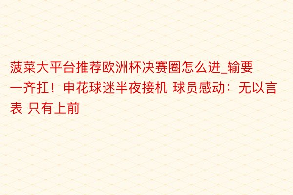 菠菜大平台推荐欧洲杯决赛圈怎么进_输要一齐扛！申花球迷半夜接机 球员感动：无以言表 只有上前